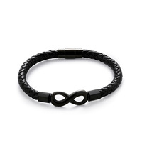 Bracelet en cuir tressé avec charme symbole de l'infini en acier inoxydable, bracelet tendance hip-hop, cadeau pour homme