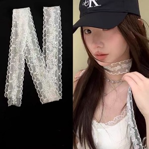 Pañuelo de encaje blanco con bordado floral para mujer, accesorio de verano, bufanda larga y fina, estilo elegante - Product Image 4