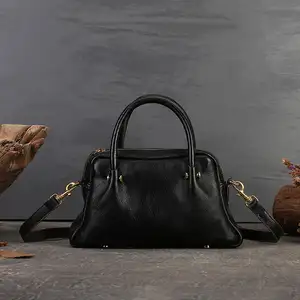 Vintage Underarm Handbag 100% Genuine Leather Fashion Black Bags Ladies Luxury Purses for females Casual Leather Women Handbags