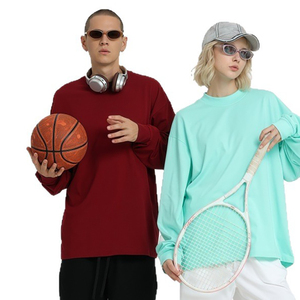 Rắn màu bông quá khổ lỏng cặp vợ chồng dài tay áo TEE người đàn ông tùy chỉnh thêu logo unisex dạo phố mềm mại thoáng khí - Product Image 3