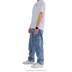 En stock Jeans para hombres Trendy Denim de pierna ancha Cargo Cintura elástica Pantalones Hombres Jeans y Jeans Hombres - Product Image 5