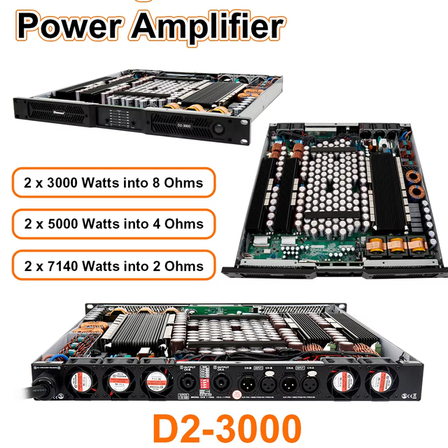 D2-3000 Class d 3000 Watts 2 Channel Sound Power Subwoofer Amplifier