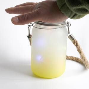 Topjlh Sublimation Gradient Couleur Out Porte Lampe Solaire Cadeau <span class=keywords><strong>De</strong></span> Noël Décoration Bouteille En Verre Givré Mason Jar avec Corde <span class=keywords><strong>De</strong></span> Chanvre - Product Image 1