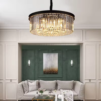 Lustre rond en cristal K9 transparent Zeal Lighting à hauteur réglable avec interrupteur, finition noire pour salon et hall
