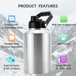 Bouteille d'eau isotherme 68 oz, thermos isotherme en acier inoxydable, carafe à eau de 2 L avec couvercle à bec verseur pour le camping, les voyages, les activités de plein air - Product Image 3