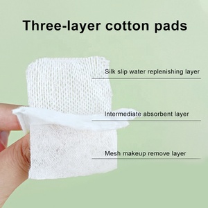 Tampons en <span class=keywords><strong>coton</strong></span> bio gaufrés doux jetables écologiques à 3 couches pour le démaquillage du visage, carrés, OEM - Product Image 2