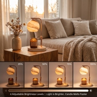 Lampe chauffe-bougie sans flamme avec abat-jour sphérique en onyx naturel, base ovale en bois, 4 niveaux de luminosité réglables, minuterie automatique 2-8H et 2 ampoules GU10
