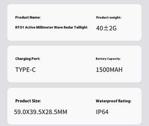 Luz Trasera para Bicicleta LED Súper Brillante con Sensor de Frenado y Alerta de Radar |   Linterna Portátil de 35LM, Resistente a Impactos IP64, Carcasa de Aluminio, 1000mAh, 10 Modos - Product Image 4