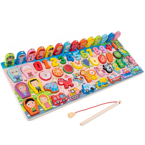 Juego de Regalo Educativo Montessori de Madera: Tablero de Actividades de Matemáticas para Niños, Rompecabezas de Pesca, Conteo y Colores - Product Image 1