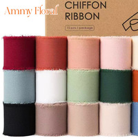 AM-RP030 Ammy 2.5cm*5m Buket Paketleme Şifon Kurdele El Yırtmaçlı Saçaklı Kurdele Rulosu Toptan Parti Süslemeleri İçin