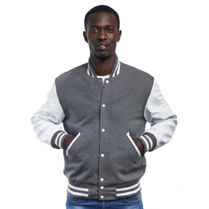 Gray Varsity <b>Jacket</b> with <b>White</b> Sleeves for <b>Men</b> Custom Two Tone College Letterman Baseball Bomber Style Wool Blend Outerwear - Product Image 1