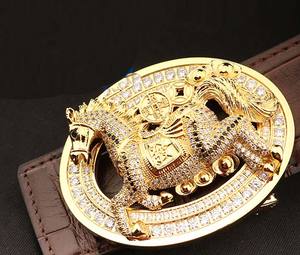 Hebilla de acero inoxidable para cinturón, hebilla ovalada de lujo con logotipo de caballo en relieve 3D, diamantes de imitación, cristal occidental, 4,0 cm de ancho interior - Product Image 2