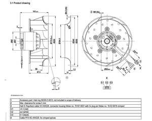 พัดลมแบบแรงเหวี่ยงสามเฟส R2D250-AM20-09 ขนาด 250 มม. 400VAC 2650 รอบต่อนาที 1450CFM 420 วัตต์ ใบพัดโค้งหลัง รุ่น Print Line - Product Image 4