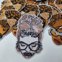 Patch brodé à repasser pour sac et vêtements, représentant une femme noire avec des lunettes, fille afro, patchs à coudre