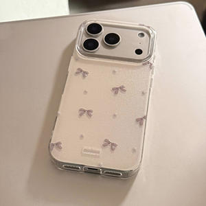 Funda para iPhone 17 Pro, estilo coreano, con lazo gris brillante, ventana grande, cobertura total, anticaídas - Product Image 4