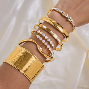 Elegant Zircon <b>Bracelet</b> <b>Set</b> Gold Tone Open Cuff Heart Shape Party Jewelry Unisex - Product Image 2