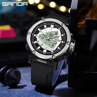 Montre électronique à quartz pour homme, double chronomètre, alarme, date, jour, affichage lumineux, style sport vintage, bracelet en acier inoxydable