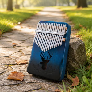 Kalimba Artesanal de 17 Teclas, Piano de Pulgar de Madera Maciza Azul con Diseño de Ciervo, <span class=keywords><strong>Mbira</strong></span> Portátil para Meditación y Yoga - Product Image 5