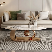 Table basse elliptique moderne et simple en marbre de luxe léger italien 2026 pour petit appartement et salon