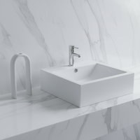 Lavabo Carré Moderne en Céramique Écologique Effet Pierre, Semi-Encastré, OEM/ODM, avec Vidange pour Appartements et Hôtels