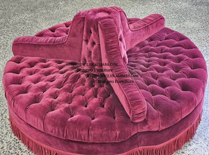 बड़े लाल मखमल चेस्टरफील्ड सर्कुलर सोफा होटल और लाउंज के लिए बटन टफ्टिंग के साथ सेट - Product Image 6