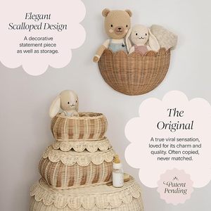 Scalloped Rattan Hanging <strong>Basket</strong> Rattan <strong>Wall</strong> Decor <strong>Basket</strong> <strong>Wall</strong> <strong>Storage</strong> <strong>Basket</strong> for Nursery, Living Room and Bathroom - Product Image 3