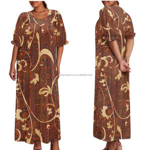 Abbigliamento Coordinato Personalizzato OEM per Coppie, Vestito Puletasi con Stampa Tonga e Samoa, Abito da Cerimonia con Spalle Scoperte per Donna e Camicia per Uomo, Set <span class=keywords><strong>2</strong></span> Pezzi - Product Image 5