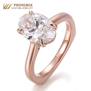 Bague en or rose massif AU950, diamant ovale de 2 carats cultivé en laboratoire, pour femme. Fabricant de bijoux en diamant sur mesure. - Product Image 1