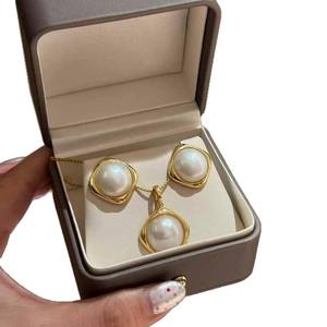 Classic Gold Plated <b>Pearl</b> Jewelry <b>Set</b> White Freshwater <b>Pearl</b> 13-14mm 925 Silver <b>Necklace</b> Earrings Women's Gift - Product Image 5