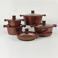 Ensemble de 10 pièces en aluminium forgé avec revêtement sophistiqué, comprenant une marmite à soupe 20/24/28/32 cm et une poêle à frire profonde 28 cm, avec base à chauffage rapide et hub de fixation
