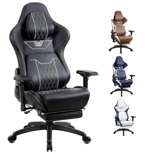 批发OEM ODM日本市场精致人体工程学游戏躺椅预算旋转赛车椅黑色游戏椅带脚凳