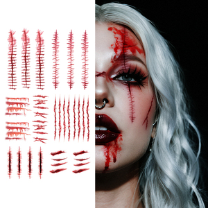 Halloween tatouages temporaires visage autocollant Halloween effrayant réaliste sang cicatrice Gory plaie étanche <span class=keywords><strong>tatouage</strong></span> pour bras <span class=keywords><strong>cou</strong></span> jambe - Product Image 1