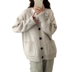 Cardigan en tricot pour femme, blanc cassé, coupe ample, couleur unie, style coréen, manches longues, chaud et confortable, pour l'automne et l'hiver - Product Image 5