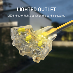 3 FT 12 Gauge SJTW Nema Outdoor Extension <strong>Cord</strong> 5-Outlet 15A <strong>Light</strong> Indicator Flexible IP65 Heavy Duty Waterproof Yellow - Product Image 3