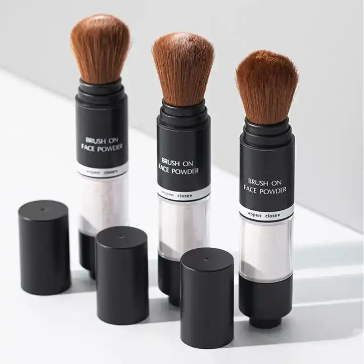 Private Label Makeup Setting Facial Sunscreen SPF Loose Mineral Pump Brush Powder sunscreen with makeup brushes