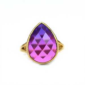 Nueva llegada sólida plata esterlina 925 Bio Color púrpura turmalina pera Checker corte bisel ajuste anillo para mujer joyería fina - Product Image 1