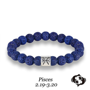Pisces Zodiac <b>Bracelet</b> Blue Volcanic Stone <b>Beaded</b> Elastic Unisex Jewelry Gift - Product Image 1