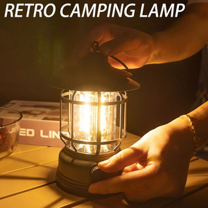 Camping-Laterne, über USB wiederaufladbar, batteriebetrieben, Retro-Camping-Licht, wasserdicht, zum Aufhängen, LED-Zeltlampe für Wandern, Angeln - Product Image 2