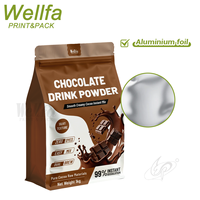 Sachet personnalisé en aluminium à fond plat de 1 kg pour poudre de cacao et chocolat, qualité alimentaire, avec fermeture éclair refermable