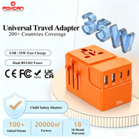 Adaptateur de voyage universel Foxcan 2USB-C 2USB-A 35W GaN PD & QC3.0, convertisseur de prise universelle tout-en-un pour appareil photo, ordinateur portable, écouteurs, tablette