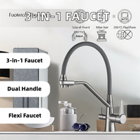 Robinet de cuisine moderne à trois fonctions avec pulvérisation, fixation magnétique, alliage de zinc, double poignée, double contrôle de température, tirette