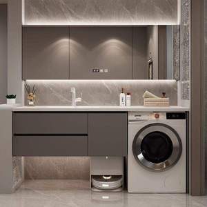 Mobile Bagno Moderno a Parete con Spazio per <span class=keywords><strong>Lavatrice</strong></span>, Arredo Salvaspazio per Lavanderia - Product Image 4