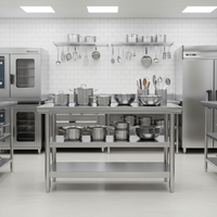 Meja Kerja Hanxing HX-004 Stainless Steel 201/304 Perak, Kelas Dapur Komersial, Tugas Berat, Ramah Lingkungan, Ukuran Dapat Disesuaikan
