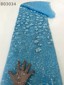 Zeytin yeşil nijeryalı boncuklu dantel kumaş kadınlar için afrika fransız tül nakış boncuk dantel kumaş elbise - Product Image 5