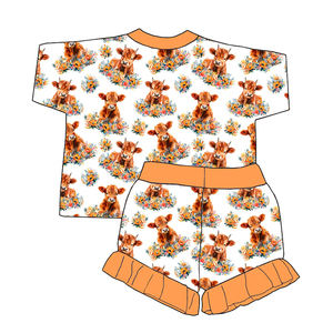 Ensemble 2 pièces décontracté pour filles, imprimé floral, haut respirant à manches courtes avec short, motif de fleurs bleues et blanches, tenue d'été - Product Image 3