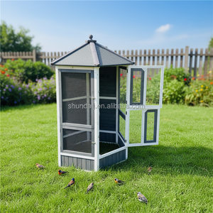 SDB011 Cage à oiseaux en bois moderne et respirante, grande maison pour animaux de compagnie, pour perroquets et pigeons, volière avec motif imprimé - Product Image 4