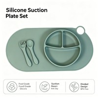 Ensemble d'alimentation pour bébé en silicone de qualité alimentaire, couleur personnalisée OEM, sans BPA, vaisselle pour tout-petits avec assiette à ventouse divisée, tapis de table, fourchette et cuillère