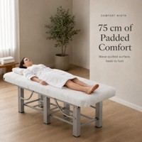 Table de massage robuste avec dossier relevable, étagère inférieure et pieds antidérapants, format compact 0,30 m³ en carton pour salon, spa, clinique