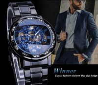 Montre mécanique à remontage manuel pour homme Winner Golden Watches, classique, avec strass, cadran romain, squelette