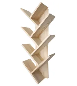 Cheap Wholesale 7-Tier Natural Wooden Tree Bookshelf Wall Mounted